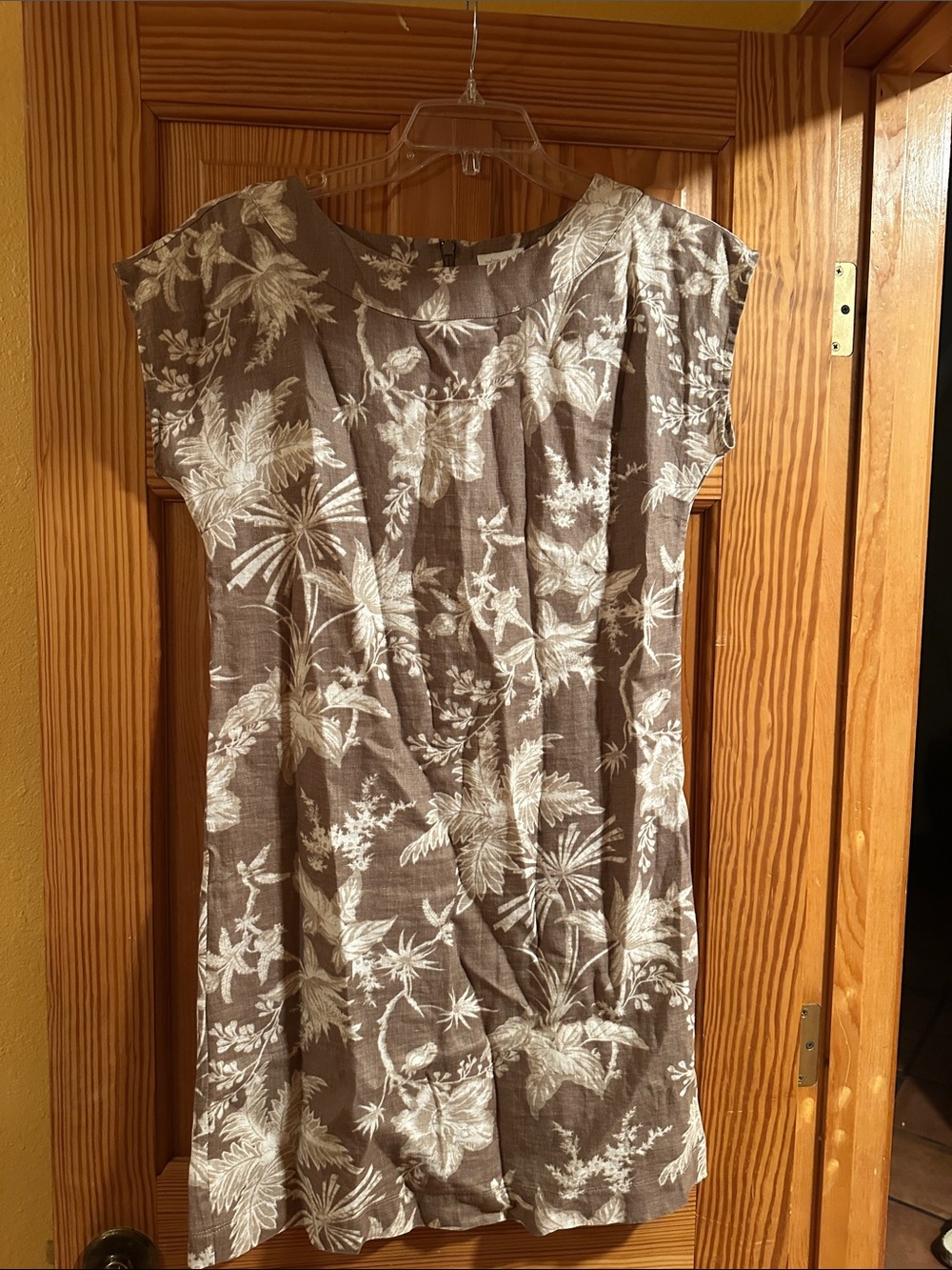 Women's Brown and White Floral Cap-Sleeve Dress Linen J. Jill Small NWOT